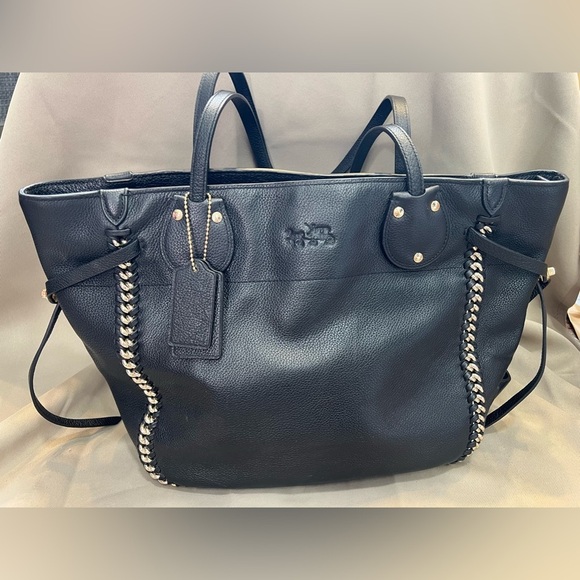 Coach Whiplash Tatum Tote in Black Pebbled Leather